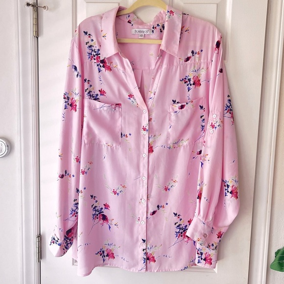 Roaman’s Lightweight Floral & Pink Plus Size Women’s Blouse 32W (3X) - Picture 2 of 13